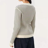 Part Two Flicka Cardigan In White/Grey Stripe