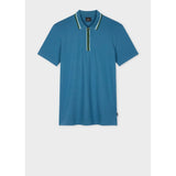 Paul Smith Men's Zip-Neck Polo Shirt With Contrast Tipping In Blue