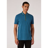 Paul Smith Men's Zip-Neck Polo Shirt With Contrast Tipping In Blue
