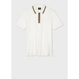 Paul Smith Men's Zip-Neck Polo Shirt With Contrast Tipping In White