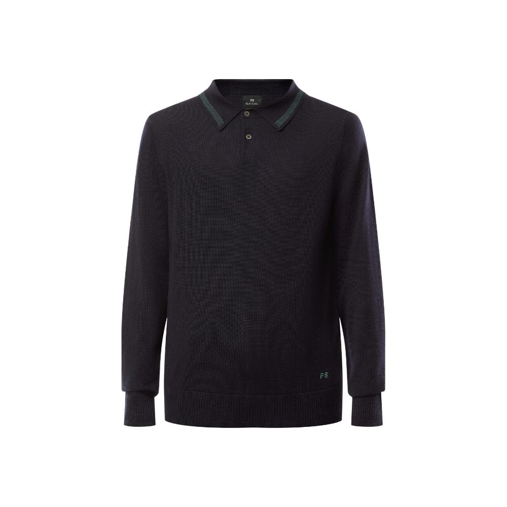Paul Smith Merino Wool Knitted Long Sleeve Polo Shirt In Green