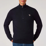 Paul Smith Half Zip Zebra Logo Sweater In Navy