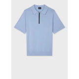 Paul Smith 'Sports Stripe' Zip Knitted Cotton Polo Shirt In Sky Blue