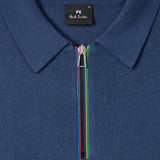 Paul Smith Sports Stripe Zip-Neck Long-Sleeve Polo Shirt Mid Blue