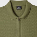 Paul Smith Textured Cotton Zip-Neck Polo Shirt In Khaki
