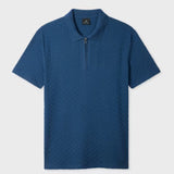 Paul Smith Textured Cotton Zip-Neck Polo Shirt In Mid Blue