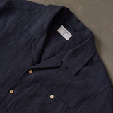 Percival Short Sleeve Cuban Shirt Linen In Navy