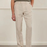 Percival Tailored Linen Trousers In Stone