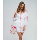 Pia Rossini Embroidered Cotton Tunic In White/pink