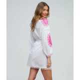 Pia Rossini Embroidered Cotton Tunic In White/pink