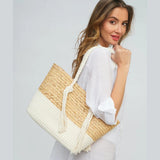 Pia Rossini Hampton Striped Straw Tote with Rope Handles