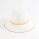 Pia Rossini Paper Straw Bucket Hat with Chain Belt Embellishment In White/Natural