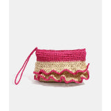 Pia Rossini Ruffle Detail Straw Clutch Bag In Hot Pink