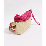 Pia Rossini Ruffle Detail Straw Clutch Bag In Hot Pink
