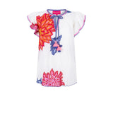 Place du Soleil Big Flower Short Sleeve Blouse In White