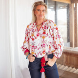Place du Soleil Birdhouse Blouse Long Sleeves Print In White