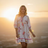 Place Du Soleil Ikat Short Dress In White