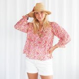 Place Du Soleil Rosa Print Blouse In Red