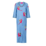 Place Du Soleil Tiger Flower Print Long Dress In Blue
