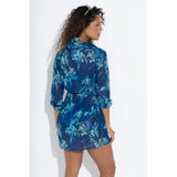 Pour Moi Chiffon Button Through Beach Shirt In Navy Floral