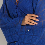 Pour Moi Crochet Lace Long Sleeve Beach Cover Up In Ultramarine