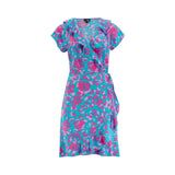 Pour Moi Frill Wrap Woven Beach Dress In Blue Pink