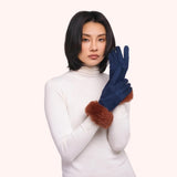 Powder Bettina Faux Suede Fur Gloves In Navy