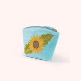 Powder Embroidered Velvet Mini Pouch In Summer Sunflower