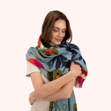 Powder Folk Floral Print Scarf In Winter Ice