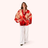 Powder Kimono Jacket In Rouge Blooms