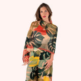 Powder Linen/Cotton Scarf In Exotic Leaves