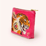 Powder Velvet Embroidered Mini Pouch - Thrill of the Tiger In Fuchsia