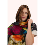 Powder Wool Wrap Scarf Opulant Florals In Chocolate
