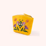Poweder Embroidered Velvet Mini Pouch In Brilliant Bumblebee