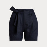 Lauren Ralph Lauren Belted Linen Short In Navy