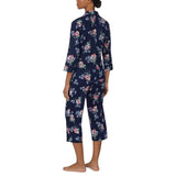 Lauren By Ralph Lauren Notch Collar 3/4 Length Sleeve Pyjama Set In Navy Floral