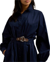 Lauren Ralph Lauren Buckle-Trim Cotton-Blend Shirtdress In Navy