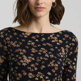 Lauren Ralph Lauren Floral Stretch Cotton Boatneck T-shirt In Navy Multi