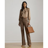 Lauren Ralph Lauren Geo-Print Twill Tie-Neck Blouse In Taupe Multi