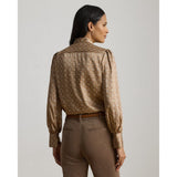 Lauren Ralph Lauren Geo-Print Twill Tie-Neck Blouse In Taupe Multi