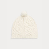Lauren Ralph Lauren Pom-Pom Wool-Blend Cable-Knit Beanie in Cream