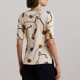 Lauren Ralph Lauren Print Stretch Cotton Boatneck T-Shirt In Cream Multi