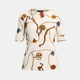 Lauren Ralph Lauren Print Stretch Cotton Boatneck T-Shirt In Cream Multi