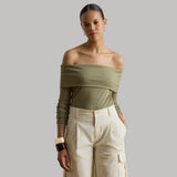 Lauren Ralph Lauren Rib-Knit Off-the-Shoulder Top In Light Agave