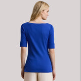 Lauren Ralph Lauren Stretch Cotton Boatneck Tee In New Sapphire