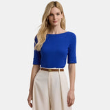 Lauren Ralph Lauren Stretch Cotton Boatneck Tee In New Sapphire