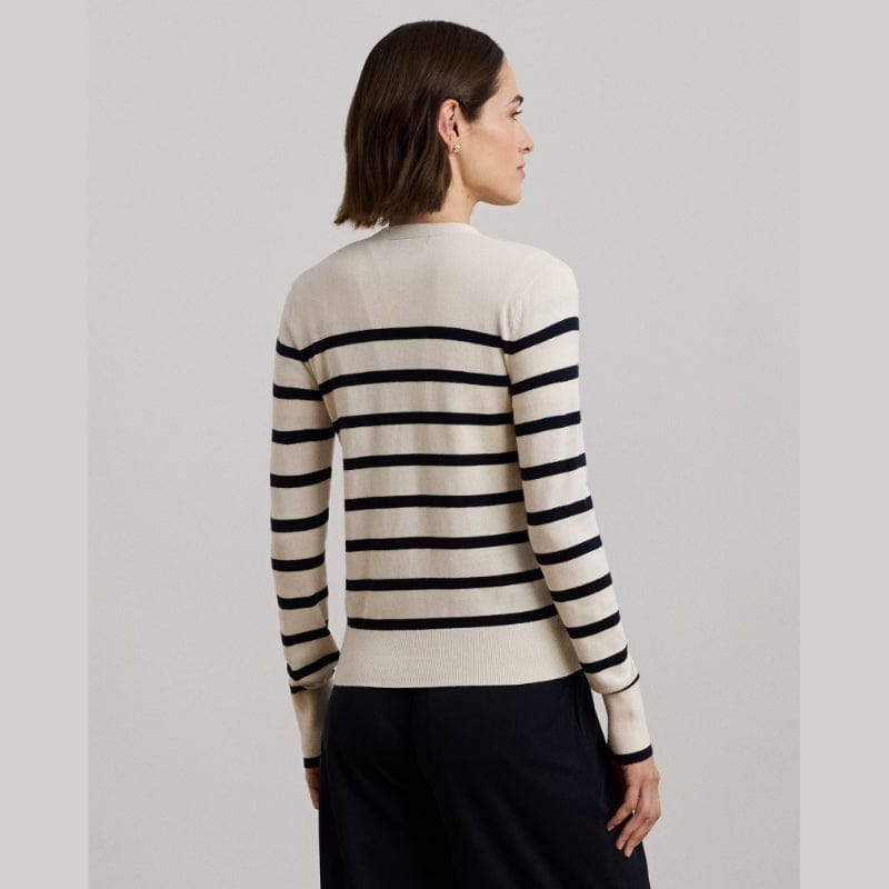 Lauren Ralph Lauren Striped Cotton-Blend Cardigan In Cream/Navy