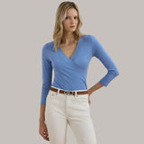Lauren Ralph Lauren Surplice Jersey Top In Sky Blue