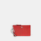 Lauren Ralph Lauren Textured Leather Zip Card Case In Bright Vermillion