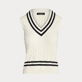 Lauren Ralph Lauren Cable-Knit Cotton Sleeveless Jumper in Mascarpone Cream/Black